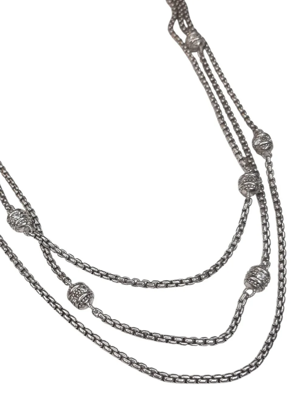 Vintage Judith Ripka Sterling Silver 925 Multi Strand Necklace with CZ Beads